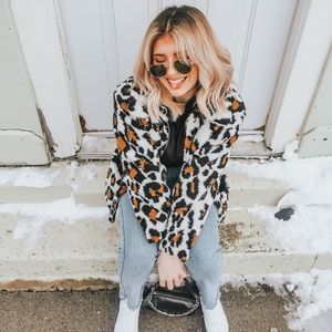 TOPSHOP Leopard Teddy Coat